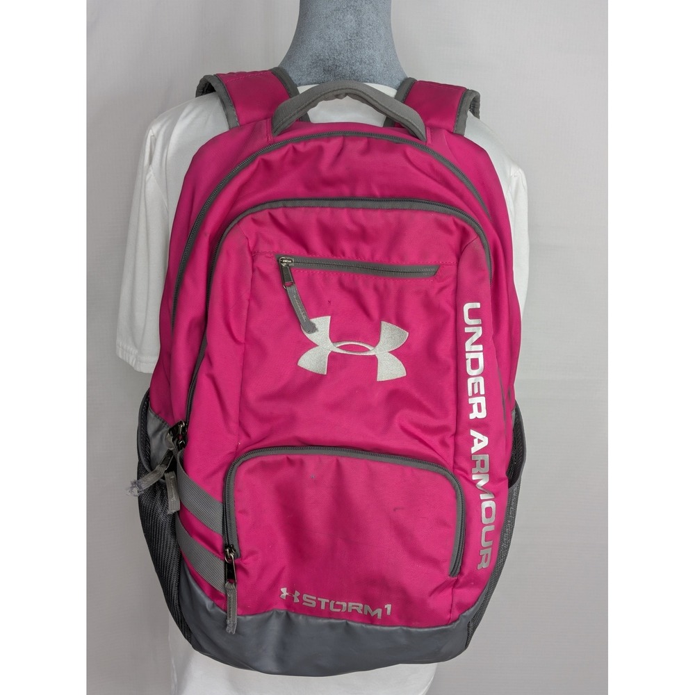 Under Armour Storm Backpack Pink Gray Laptop School Travel Book Bag 20x15x5
